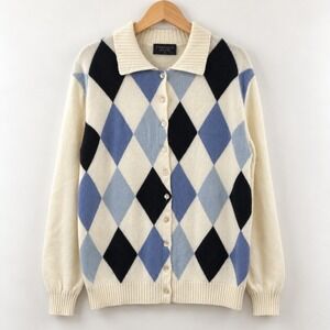 Cruciani Old Money Argyle Cardigan Sweater Women Medium Cashmere Preppy Luxury